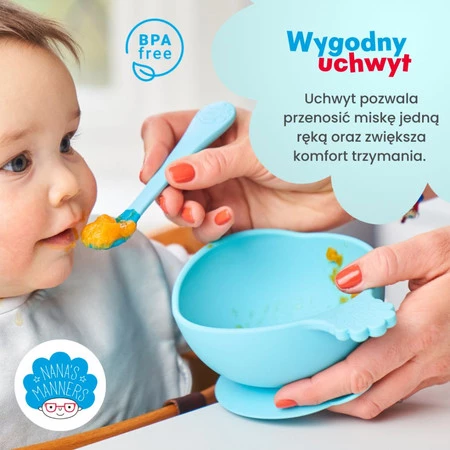 Nana's Manners, ETAP 1, Miska silikonowa z przyssawką i uchwytem, niebieska