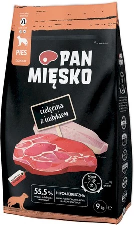 Pan Mięsko Karma sucha dla psa Cielęcina z indykiem (dorosły) chrupki XL 9kg