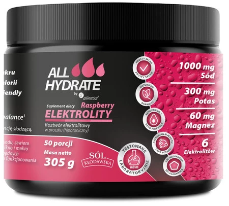 Aliness ALLHydrate, Elektrolity Raspberry 305g, 50 porcji