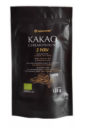 ISLAVERDE KAKAO CEREMONIALNE - TABLICZKA GORZKA 100 % KAKAO BIO 125 g