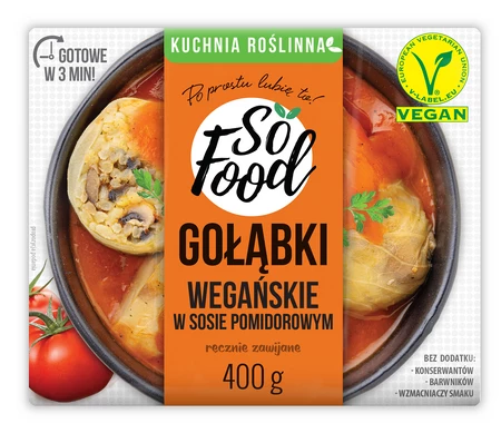 GOŁĄBKI WEGAŃSKIE W SOSIE POMIDOROWYM 400 g - SO FOOD - KRÓTKA DATA 2025-01-31