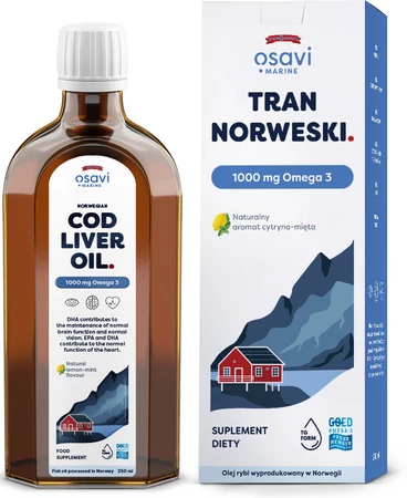 OSAVI Tran Norweski 1000 mg Omega 3 - smak cytryna-mięta (250 ml)