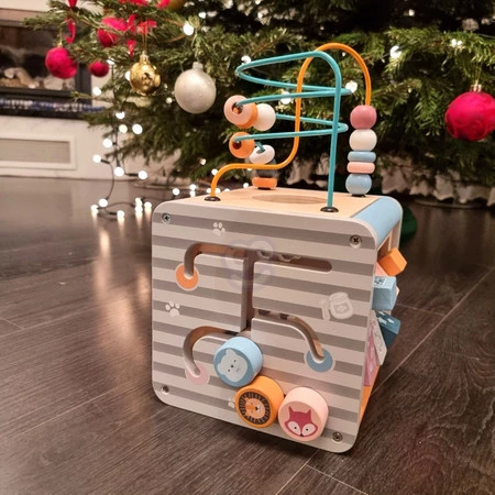 Viga Toys − PolarB Activity Box, drewniane edukacyjne centrum gier 5w1 kostka