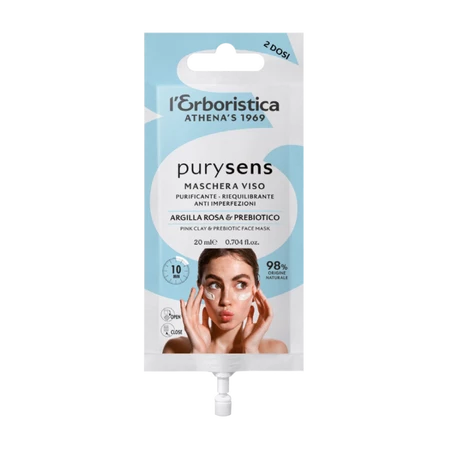 L'Erboristica - Oczyszczająca maska do twarzy różowa glinka i prebiotyki 20ml
