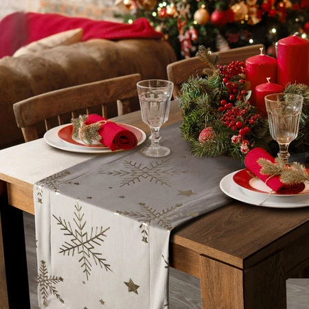 Bieżnik świąteczny dekoracyjny na stół wigilijny, rozm.: 40 x 140 cm, kolor beżowy