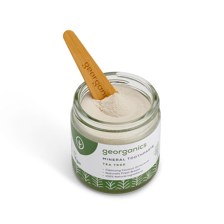 Georganics, Mineralna pasta do zębów w słoiku, bez fluoru, do codziennej pielęgnacji, smak drzewa herbacianego, 60 ml