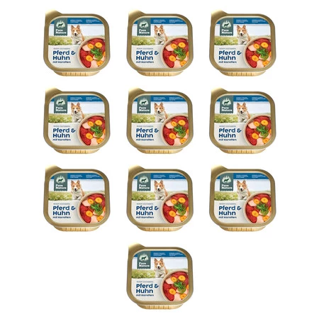 Zestaw 10x PURE NATURE DOG Pferd Huhn - konina i kurczak z marchewką i algami dla dorosłych psów (150g)
