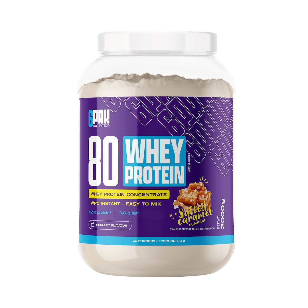 6PAK 80 WHEY PROTEIN odżywka białkowa koncentrat serwatki 2000g smak słony karmel - Nabea.pl