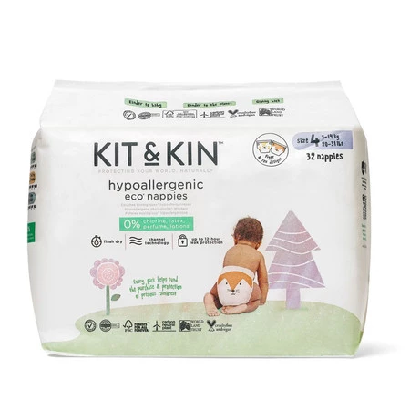 Kit and Kin, Biodegradowalne Pieluszki Jednorazowe 4 Maxi Plus (9-14kg), Fox/Tiger, 32 szt.