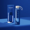 Wessper Butelka na wodę szklana motywacyjna z miarką BOROSILICATE granatowa 500 ml