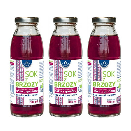 Zestaw: 3x Oleofarm Sok z brzozy z dodatkiem granatu bez cukru 300 ml