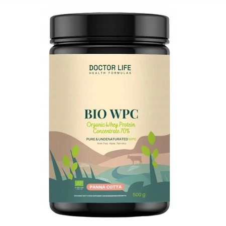 BIO WPC Organic Whey Protein Concentrate odżywka białkowa 70% koncentrat 500 g smak panna cotta