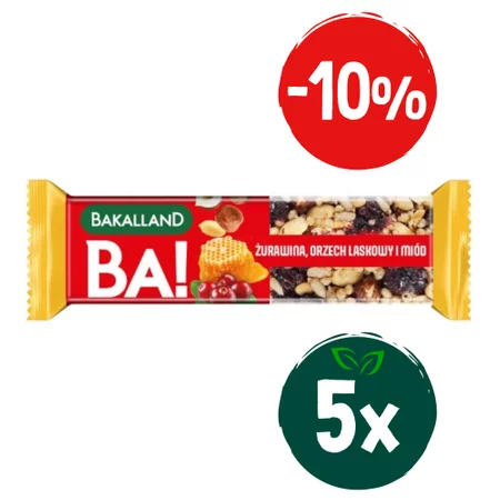 Zestaw: 5x Bakalland Ba! Baton Orzechowy Nuts Żurawina 30g