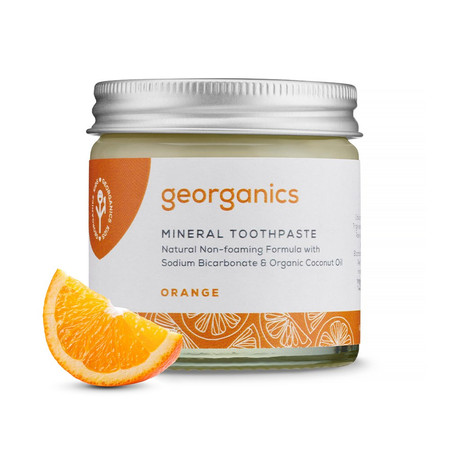 Georganics, Mineralna pasta do zębów w słoiku, bez fluoru, do codziennej pielęgnacji, smak pomarańczowy, 60 ml