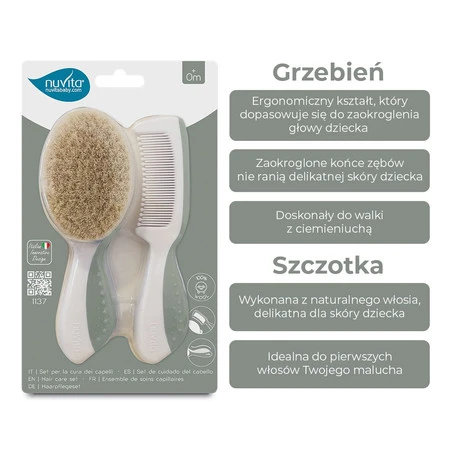 Nuvita, Zestaw dla dzieci: szczotka i grzebień, Sage Green