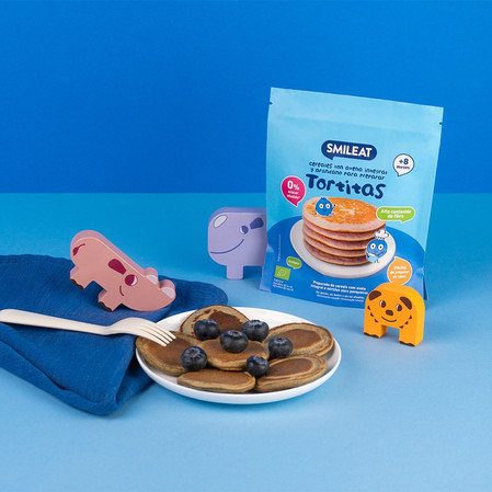 Smileat, BIO Tortitas, Mieszanka z pełnoziarnistych płatków owsianych i jagód do naleśników , +8m, 125g