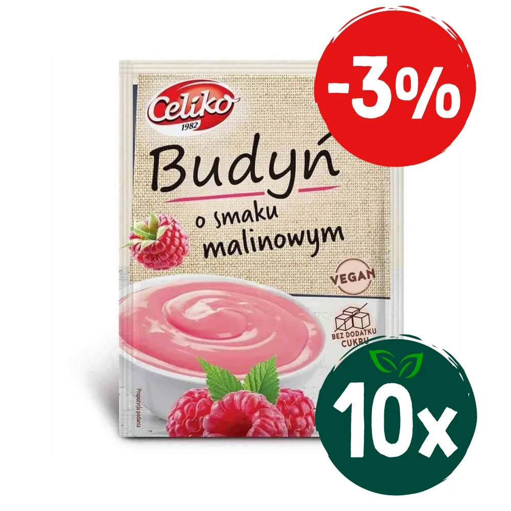 Zestaw: 10x Celiko − Budyń o smaku malinowym bez glutenu − 40 g - Nabea.pl