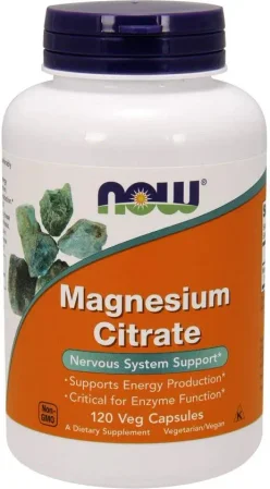 Now Foods Magnesium Citrate Cytrynian Magnez na wsparcie mięśni 120 kaps.