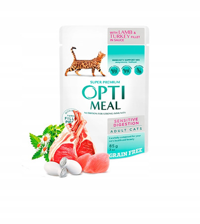 OPTIMEAL Digestion – jagnięcina i indyk 85 g (bezzbożowa) mokra karma dla kotów