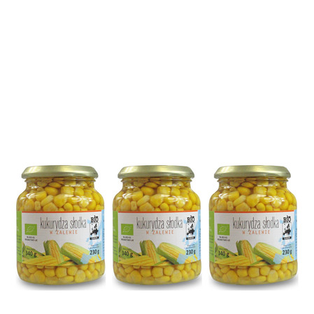 Zestaw: 3x KUKURYDZA SŁODKA W ZALEWIE BIO 340 g (230 g) (SŁOIK) - BIO PLANET