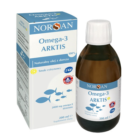 Zestaw: 2x Norsan Omega-3 ARKTIS naturalny olej z dorsza kwasy EPA i DHA 200 ml smak cytrynowy