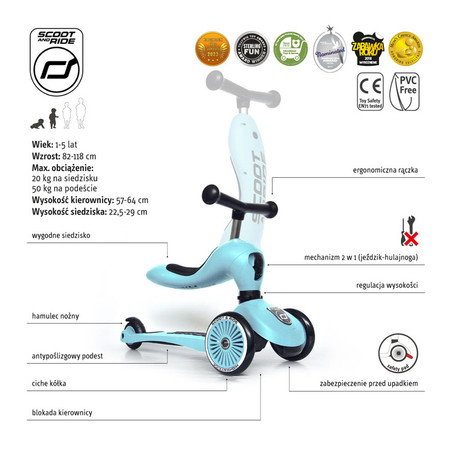 SCOOTANDRIDE Highwaykick 1 2w1 Jeździk i hulajnoga 1-5 lat Blueberry