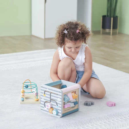 Viga Toys − PolarB Activity Box, drewniane edukacyjne centrum gier 5w1 kostka