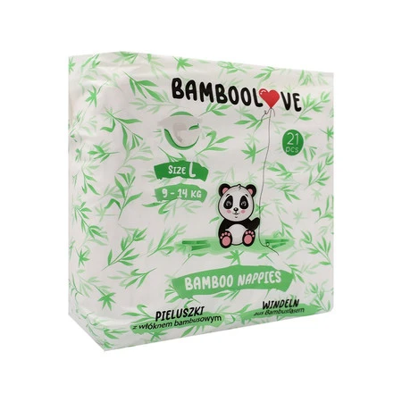 BAMBOOLOVE, Pieluszki jednorazowe bambusowe, rozmiar L (9-14 kg), 21 szt.