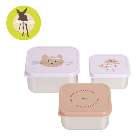 Lassig Pojemnik na przekąski snackbox ze stali nierdzewnej 3 szt. Tiny Team Kotek