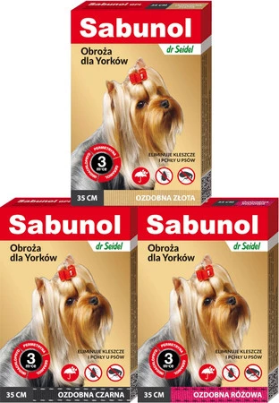 SABUNOL Obroża Czarna na kleszcze pchły 35cm dla Yorków
