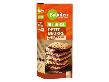 HERBATNIKI PETIT BEURRE Z DODATKIEM POLEWY KAKAOWEJ BEZGLUTENOWE 115 g - BALVITEN