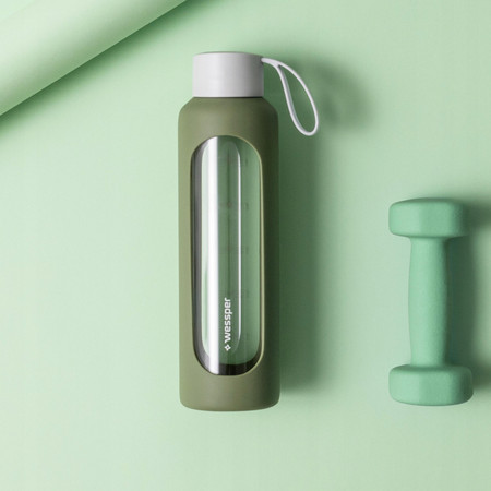 Wessper Butelka motywacyjna szklana z silikonem BOROSILICATE oliwkowa 1000 ml