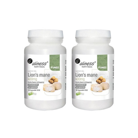 Zestaw 2x Aliness Lion’s Mane ekstrakt 40/20, 400mg x 90 Vege caps.