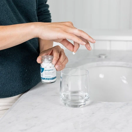 Georganics, Naturalne tabletki do płukania jamy ustnej, do codziennej pielęgnacji, smak mięty pieprzowej, 180 tabletek