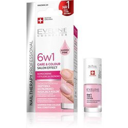 Eveline − Nail Therapy Professional, odżywka do paznokci 6w1 nadająca kolor Shimmer Pink − 5 ml