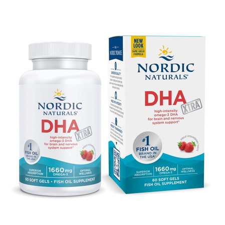 Nordic Naturals DHA XTRA 1660mg Omega-3 60 miękkich kaps. smak truskawka