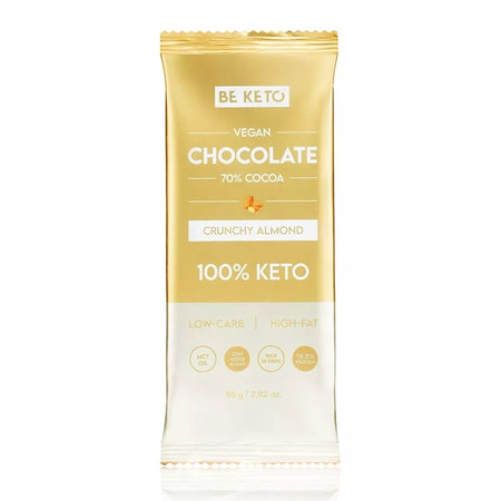 BeKeto Wegańska Keto Czekolada z olejem MCT chrupiący migdał 80g x10