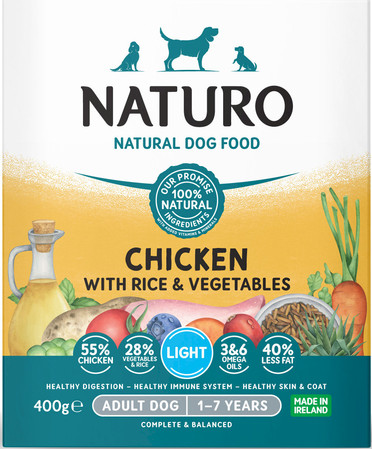 NATURO Adult Dog Light Kurczak Ryż Warzywa tacka 400g