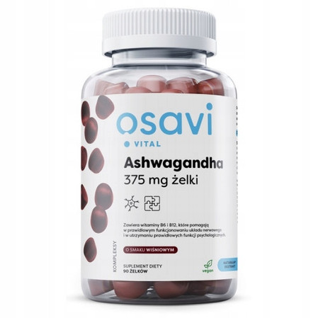 Osavi Ashwagandha 375mg Gummies, smak wiśniowy - 90 żelek