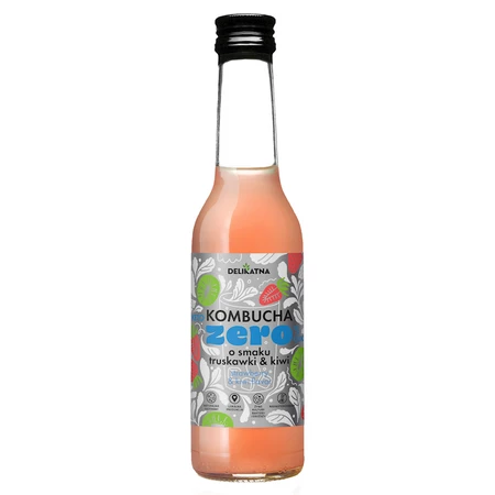 KOMBUCHA O SMAKU TRUSKAWKI I KIWI ZERO % CUKRU 270 ml - DELIKATNA