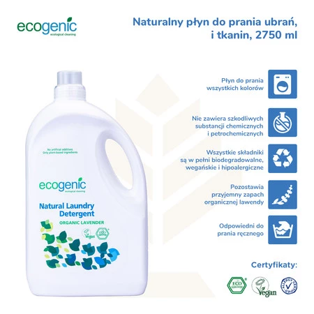Ecogenic, Hipoalergiczny płyn do prania, Lawenda, 2750 ml