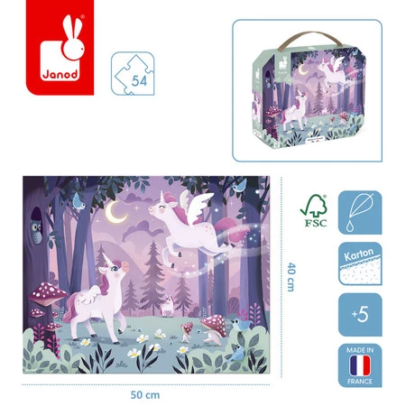 Janod Puzzle w walizce Jednorożce 54 elementy 5+ Made in France
