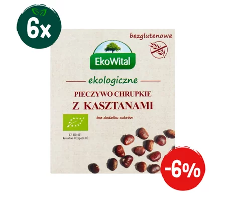 Zestaw: 6x EkoWital - Pieczywo chrupkie kasztanowe bezglutenowe, BIO - 100 g