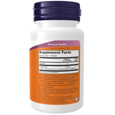 Now Foods Astaksantyna (Astaxanthin) Extra Strength 10 mg 30 kaps.