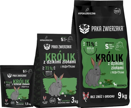 Paka Zwierzaka Królik z dzikimi ziołami PUPPY ''S''- karma sucha dla psa - 3kg