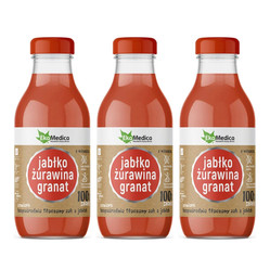 Zestaw: 3x EkaMedica - Sok 100% jabłko - żurawina - granat - 300 ml