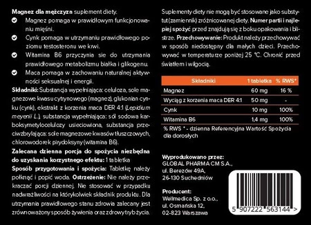 Medi Pharm Magnez dla mężczyzn z wyciągiem z korzenia maca 30 tabl.