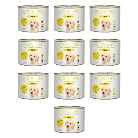 Zestaw 10x DOG'S LOVE Junior Geflügel - drób z cukinią i jabłkami dla szczeniąt (200g)