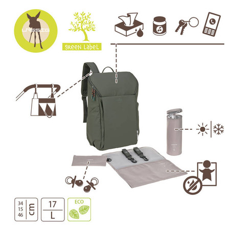 Lassig Green Label Plecak dla mam z akcesoriami Slender Up Backpack olive