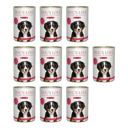 Zestaw 10x DOG'S LOVE Junior Rind - wołowina z marchewką i szałwią dla szczeniąt (400g)